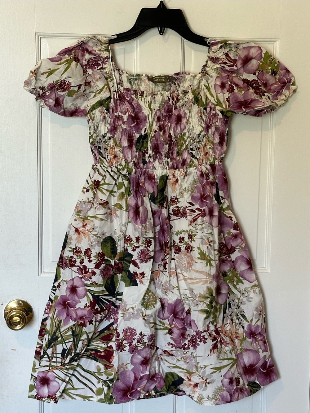 Melonie Smocked Puff-Sleeve Floral Dress - Size 2